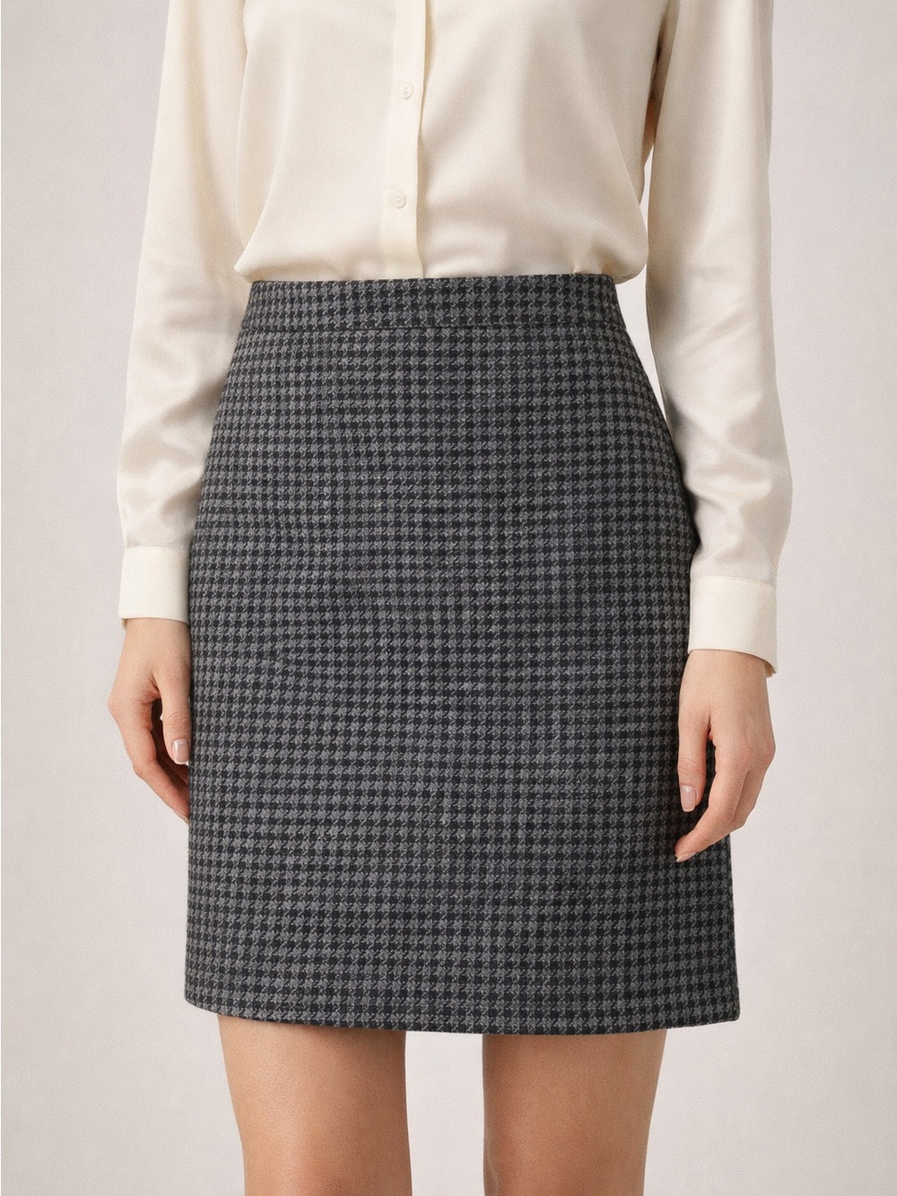 Boden British Tweed 100% Wool Houndstooth Pencil Skirt with Pockets Size 10R EUC